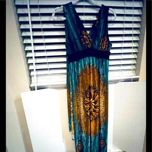 Sun dress XL. Teal Blue, brown and black. No brand tag. Never worn.